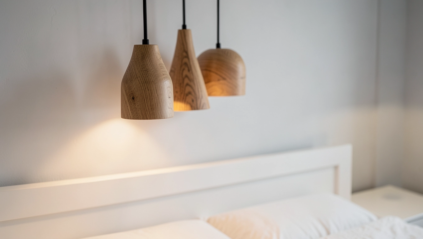 Drewniane lampy nordyckie nad łóżko