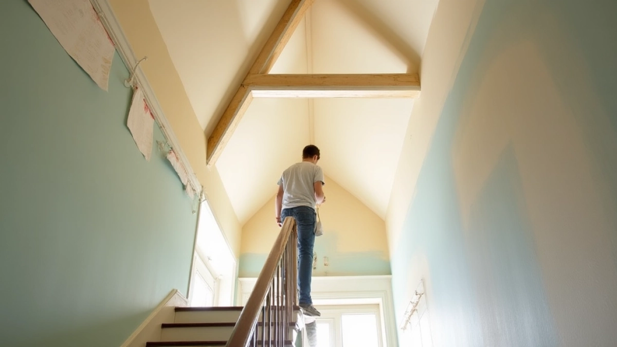 Jak pomalować wysoki sufit nad schodami