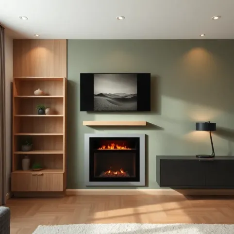Aranżacja ściany z kominkiem i telewizorem