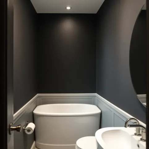 Ciemna ściana w małej łazience