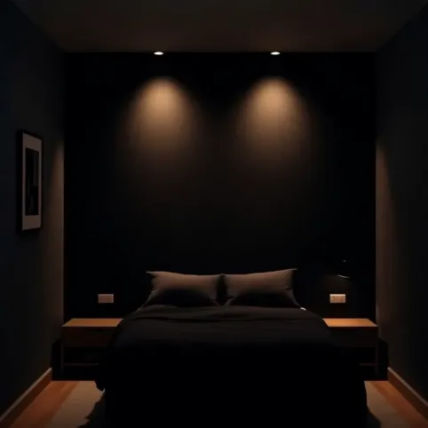 Czarną ścianą w małej sypialni