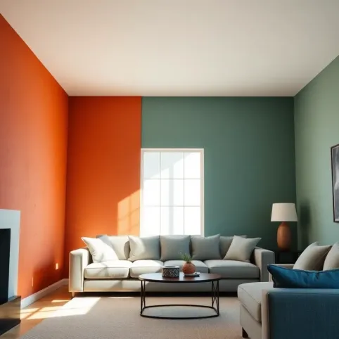Dwa kolory ścian w salonie