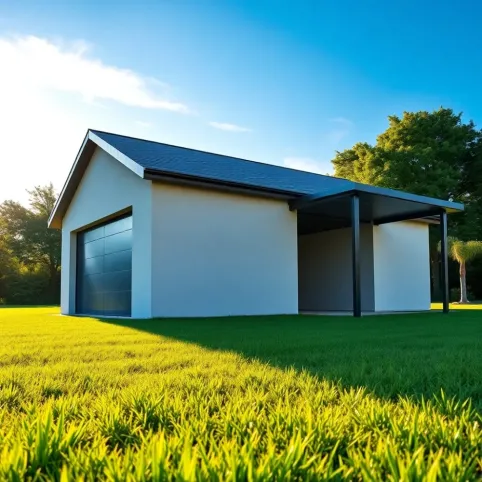 Garaż tynkowany z wiatą