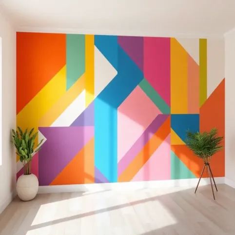 Geometryczne wzory na ścianę z taśmy malarskiej