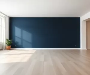 Granatowa ściana w salonie