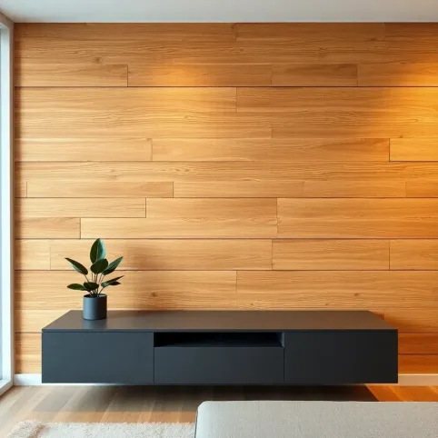 Imitacja drewna na ścianie w salonie