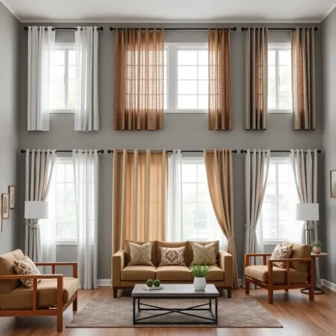 Jakie zasłony do szarych ścian i brązowych mebli