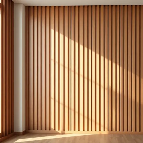 Lamele na ścianie w salonie