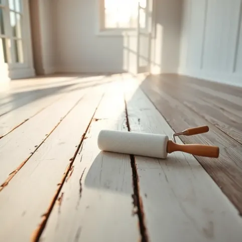 malowanie drewnianej podłogi na biało