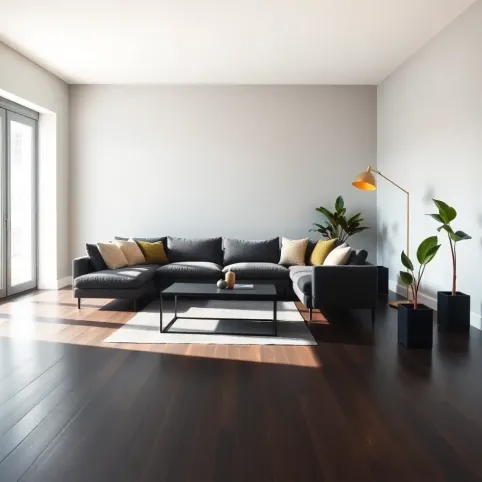 Nowoczesny salon z ciemną podłogą