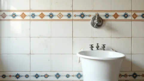 Płytki w jodełkę na ścianie łazienka