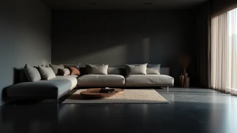 Salon z ciemną podłogą