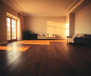Salon z drewnianą podłogą
