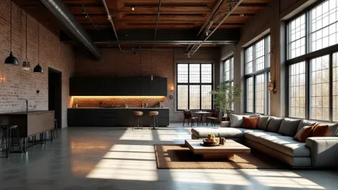 Salon Z Kuchnią W Stylu Industrialnym