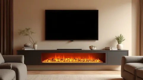 Ściana telewizyjna z kominkiem elektrycznym