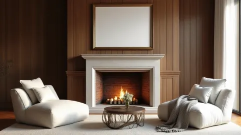 Ściana z kominkiem w salonie