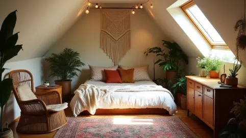 Sypialnia W Stylu Boho Na Poddaszu