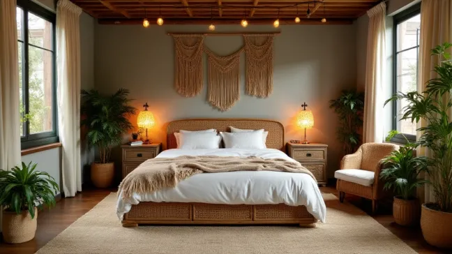 sypialnia boho loft